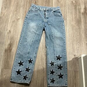 Denim with black stars M wide leg